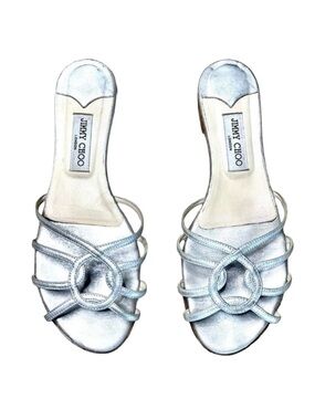 Jimmy Choo Rocco Silver Metallic Flat Slide Sandals EU 41